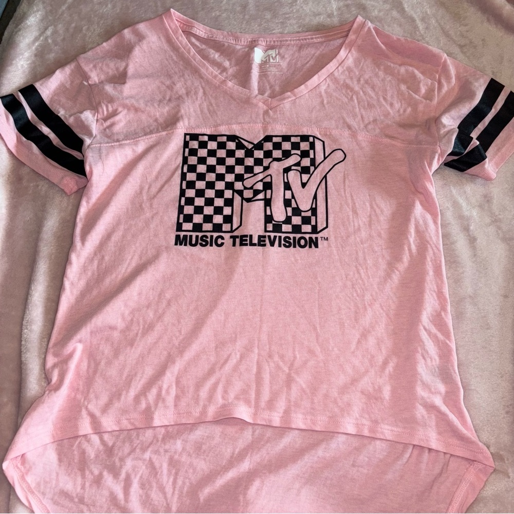MTV Pink and Black Short Sleeve Tee